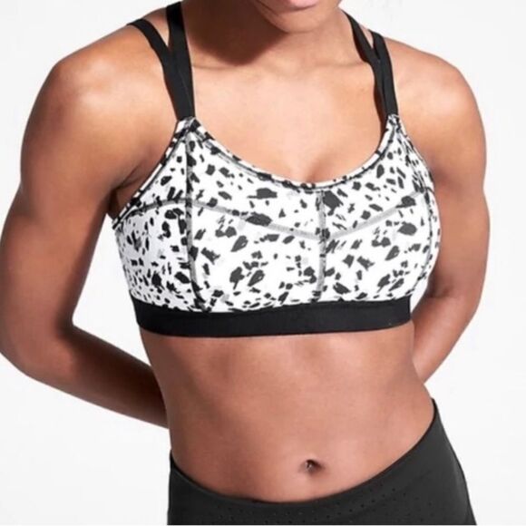 Athleta strappy stealth sports bra black/white pattern xs leopard - Picture 1 of 7